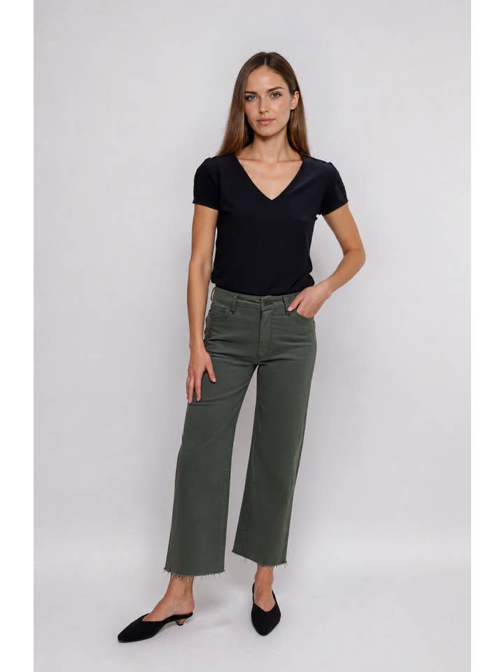 Aberdeen High Rise Jean in Olive Green Twill, 26.5”