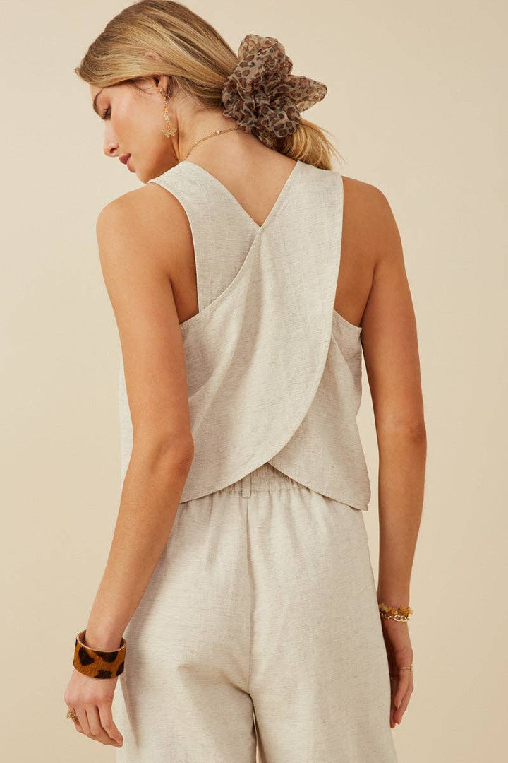 Womens Textured Linen Look Cross Over Tank