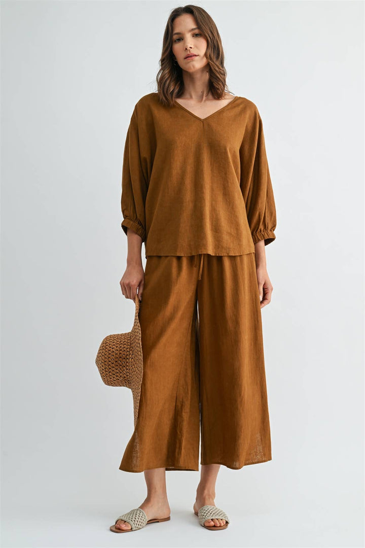 SIDE SLIT LINEN PANTS