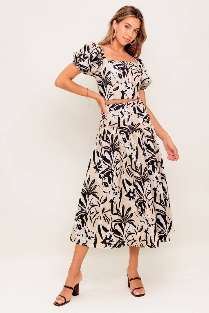 Black &amp; Taupe Printed Woven Top &amp; Skirt Set