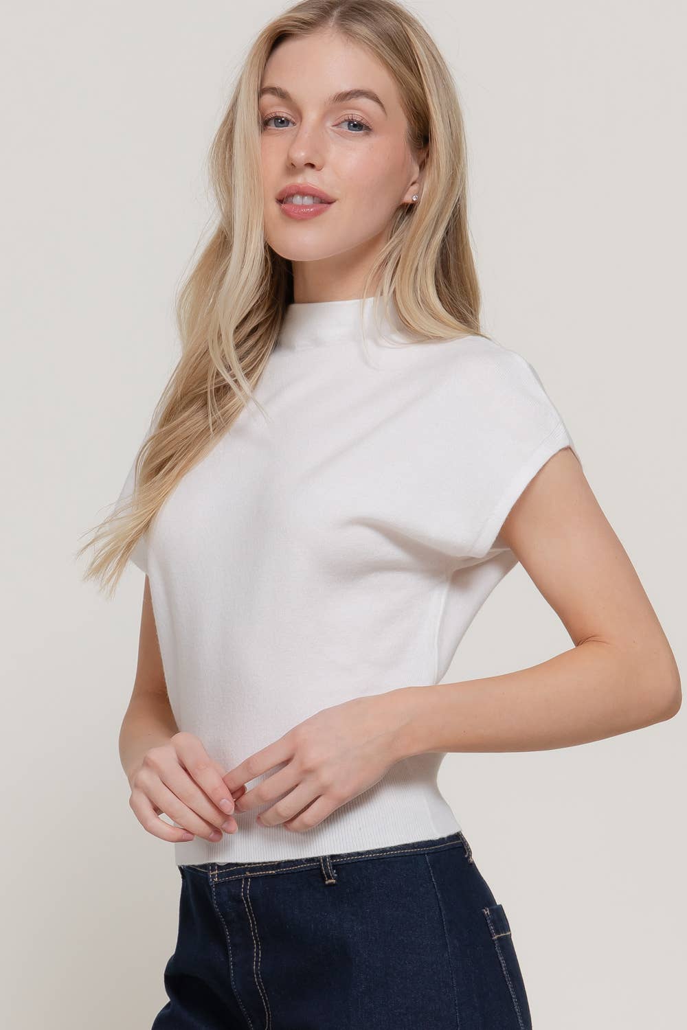 Cap Sleeve Mock Neck Sweater Top