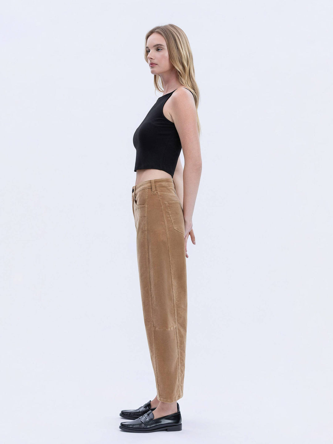 High Rise Corduroy Barrel Jeans in Khaki