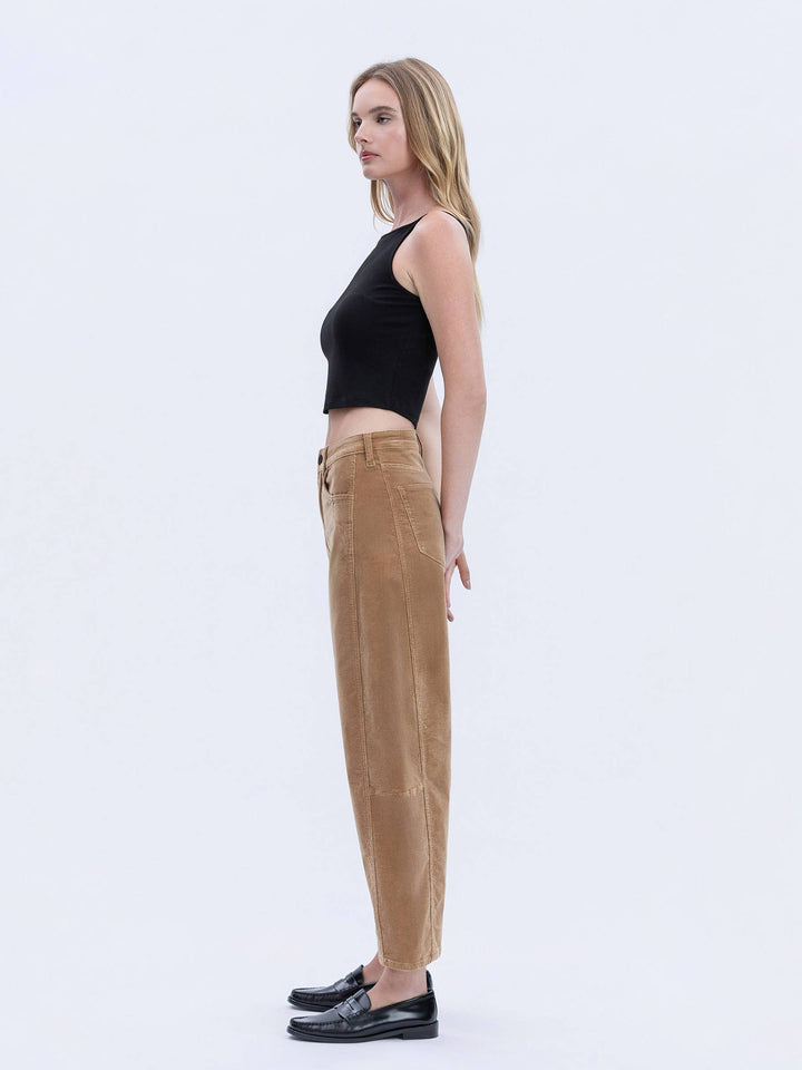 High Rise Corduroy Barrel Jeans in Khaki