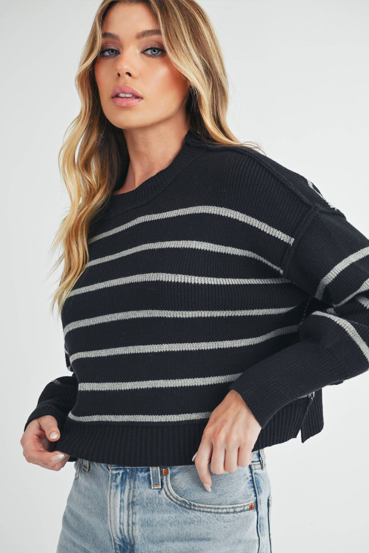 Marcella Sweater in Black &amp; Gray Stripe