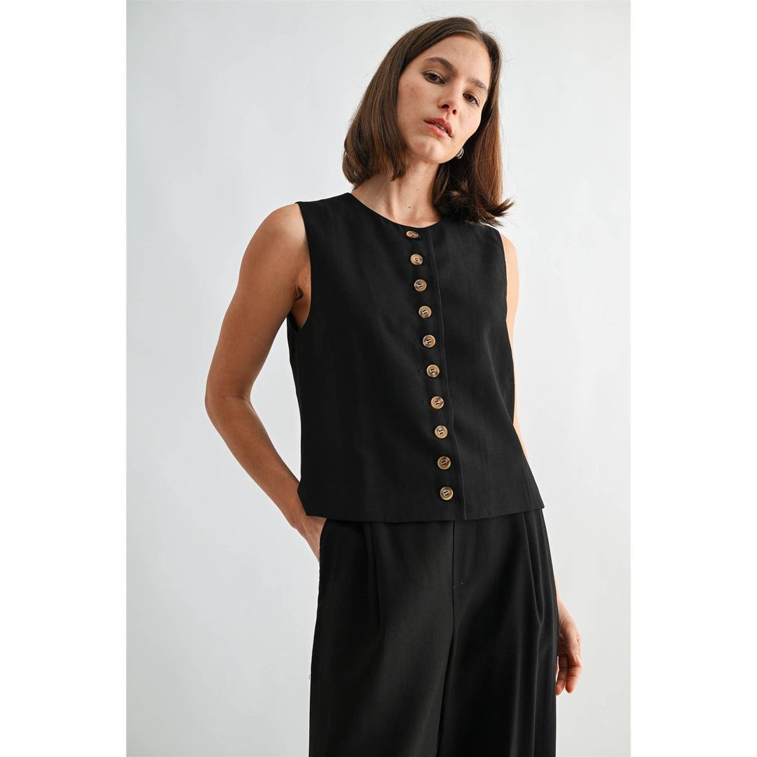 Crew Neck Crop Vest in Black