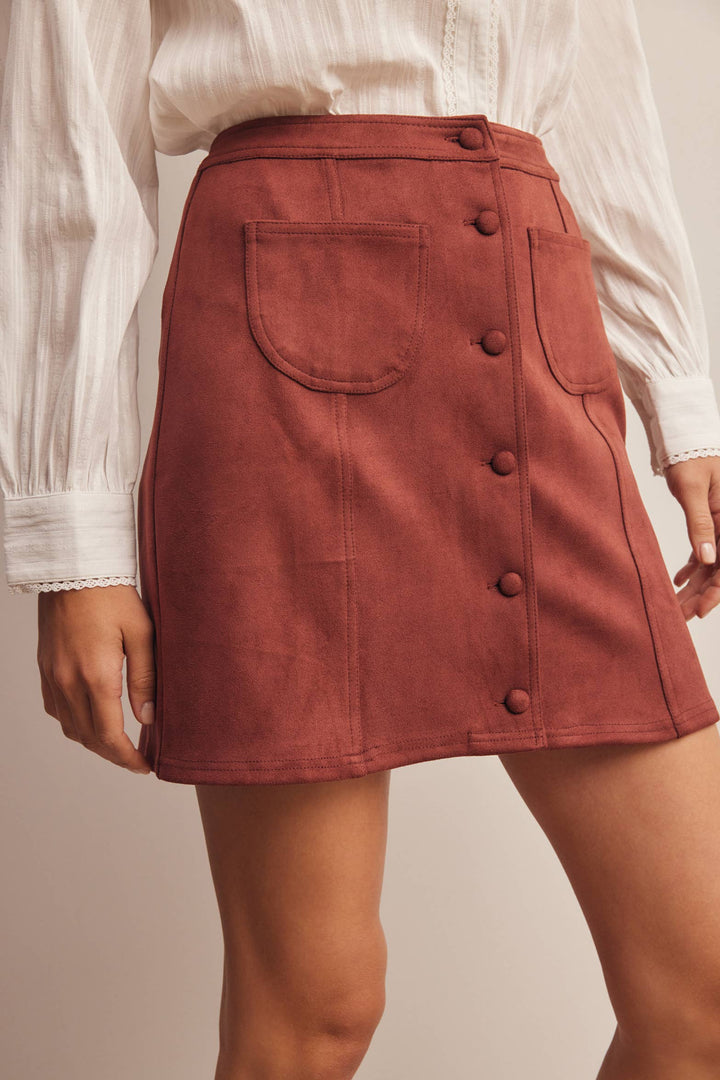 Stretch Suede Button Front Mini Skirt FSK0022