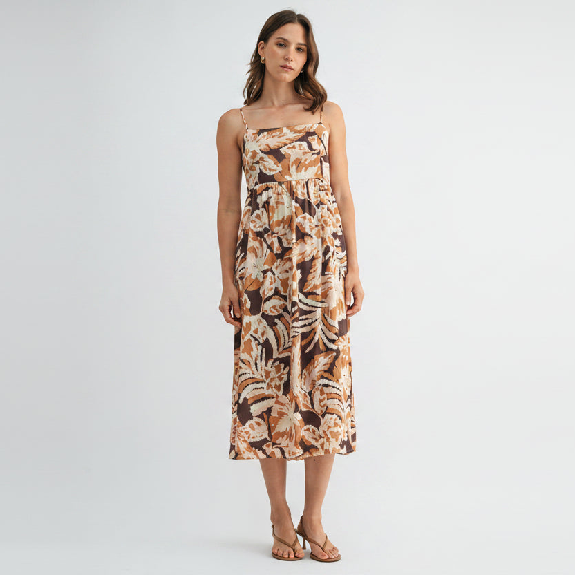 Leaf Print Smocked Back Dress in Brown Multi Color – The Petite Frame