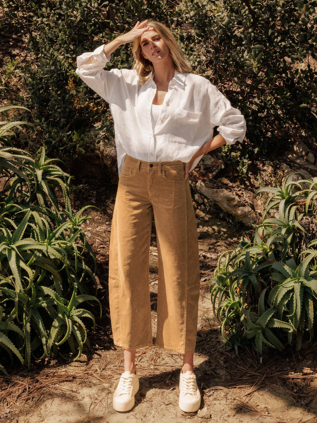 High Rise Corduroy Barrel Jeans in Khaki