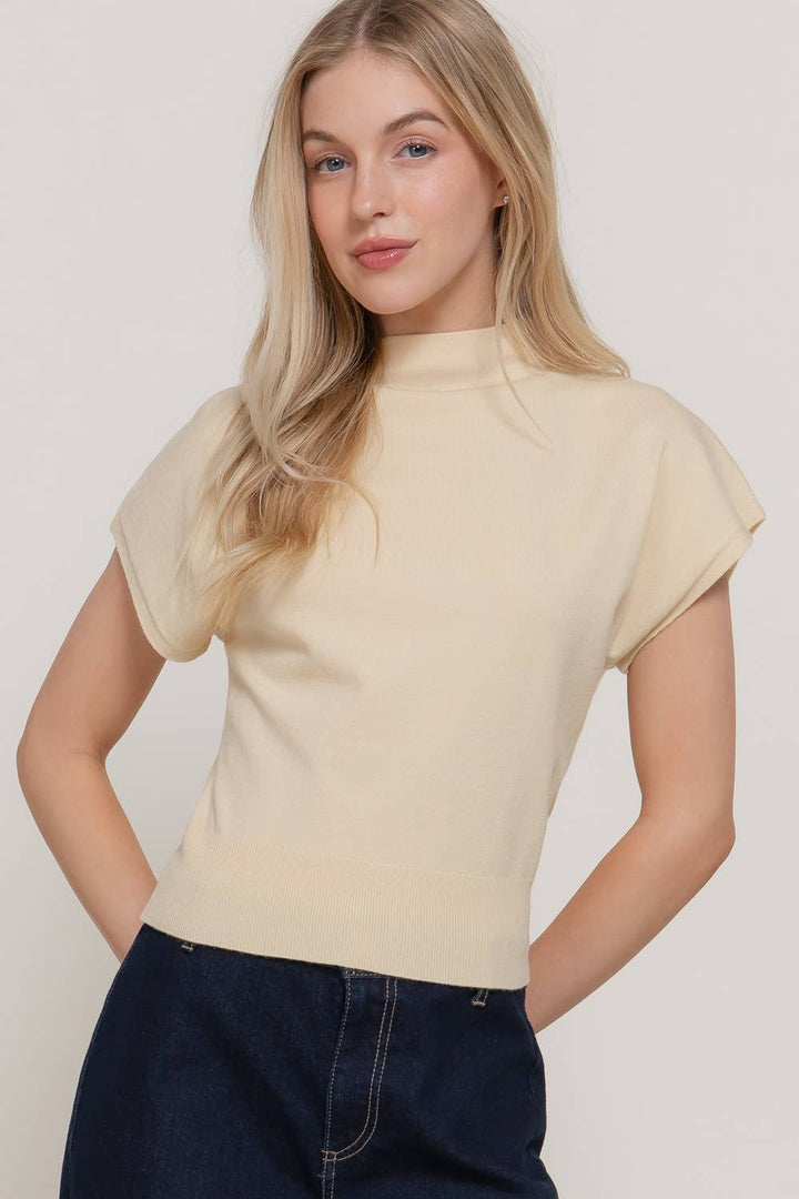 Cap Sleeve Mock Neck Sweater Top