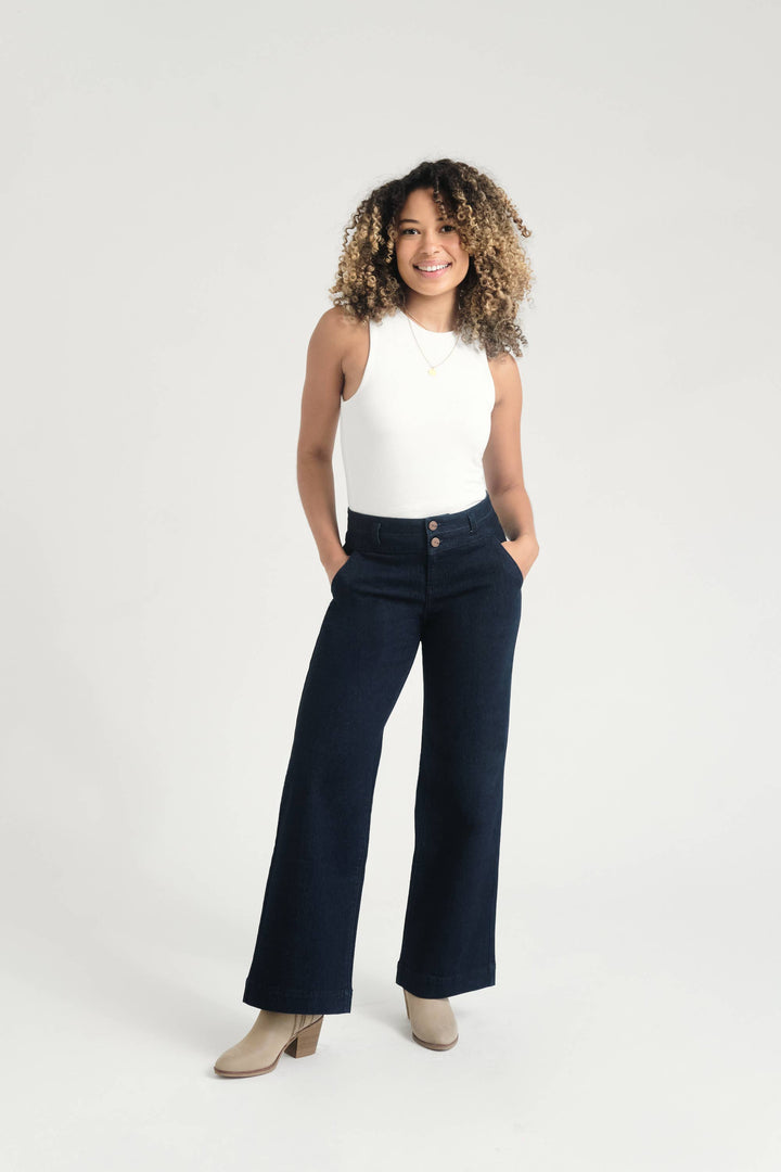 Petite 29" Slim Wide Leg Jeans in Dark Wash