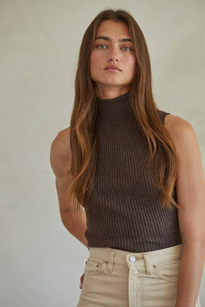 Knit Turtleneck Sleeveless Top