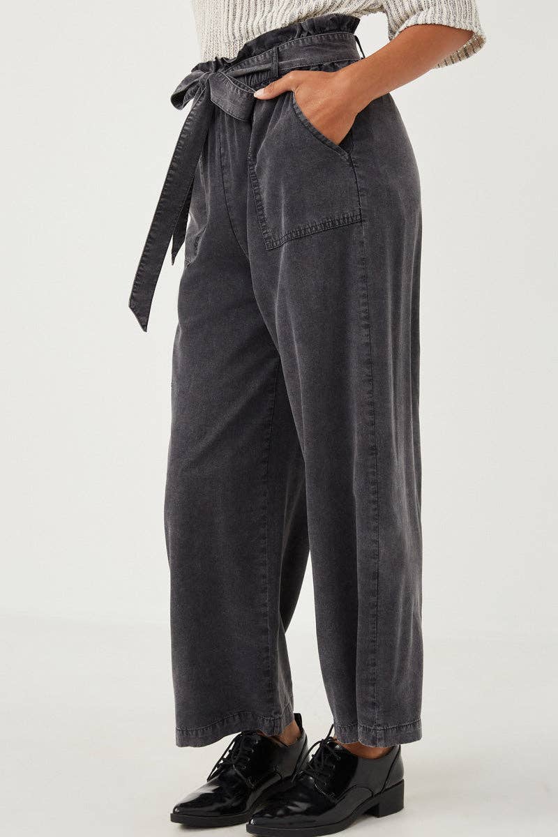 Womens Garment Dyed Tencel Wide Leg Pant