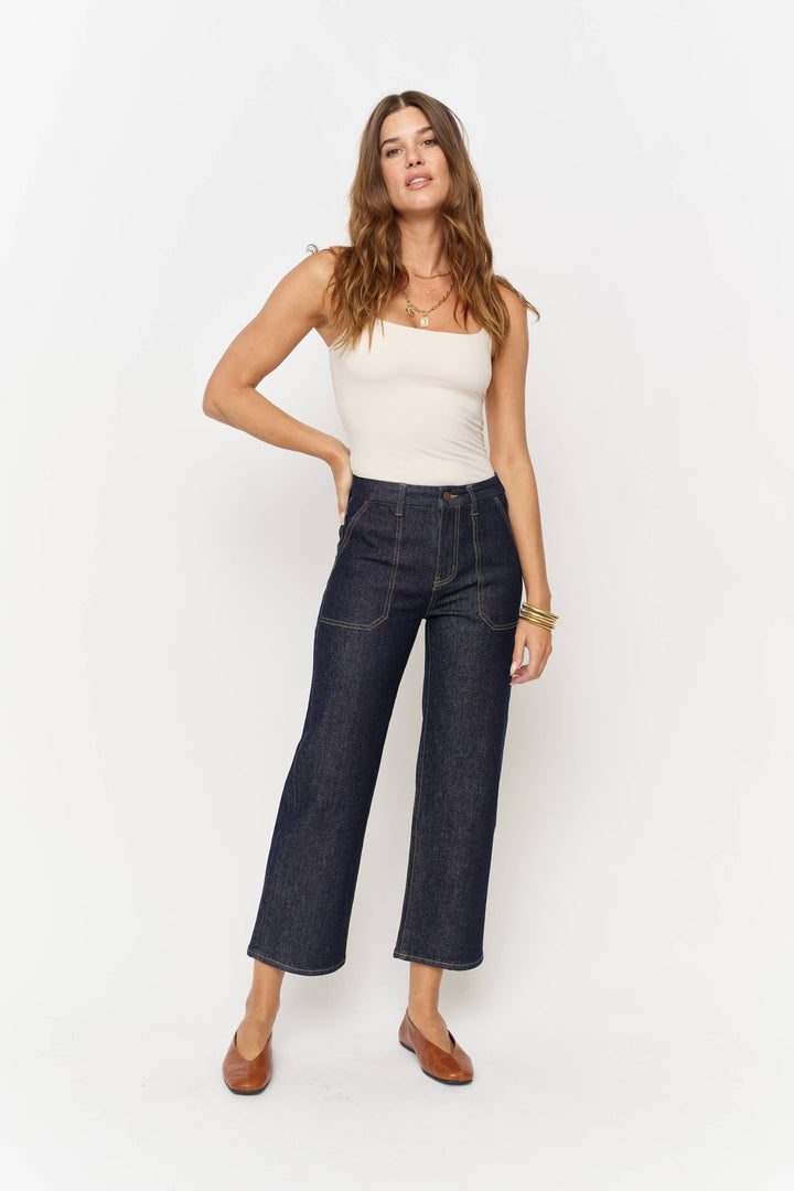 Aberdeen Carpenter High Rise Wide Leg Crop Jean in Timbers Wash
