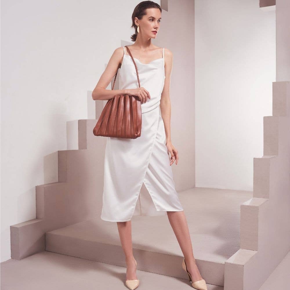 Carrie Saddle Pleated Vegan Leather Shoulder Bag