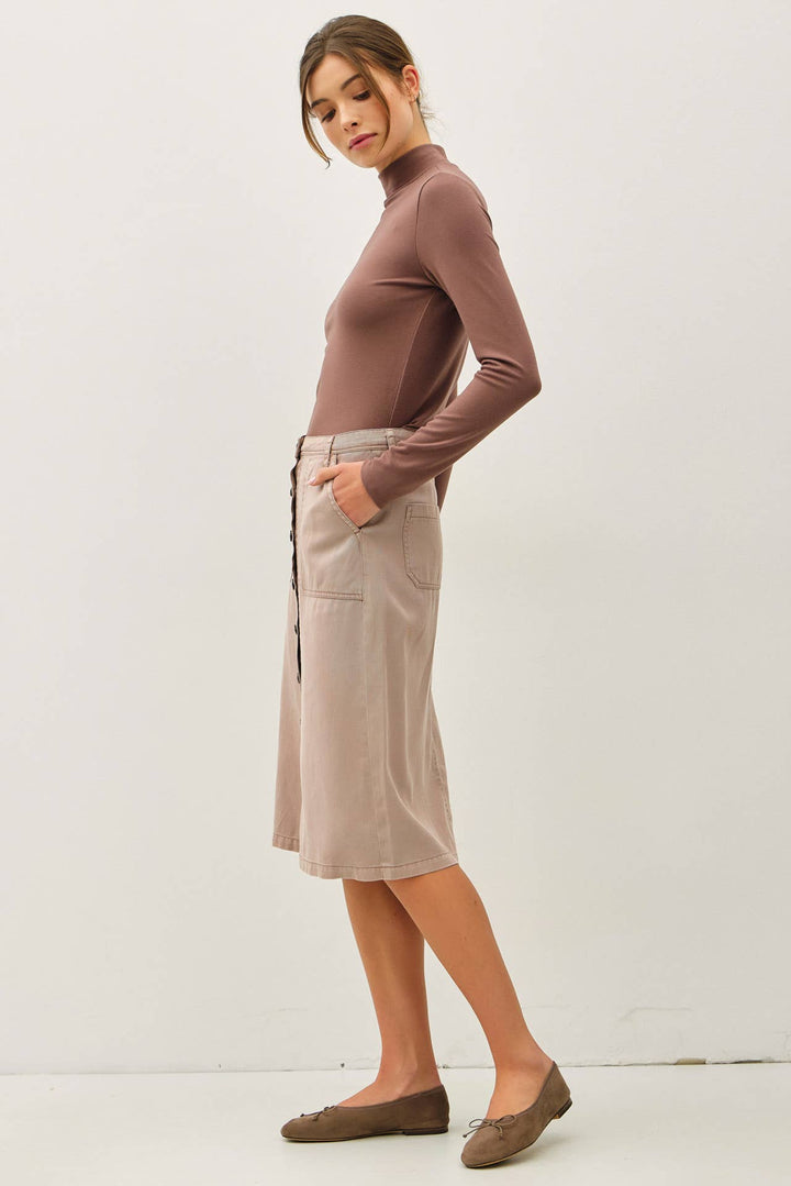 TENCEL BLEND BUTTON UP KNEE LENGTH SKIRT