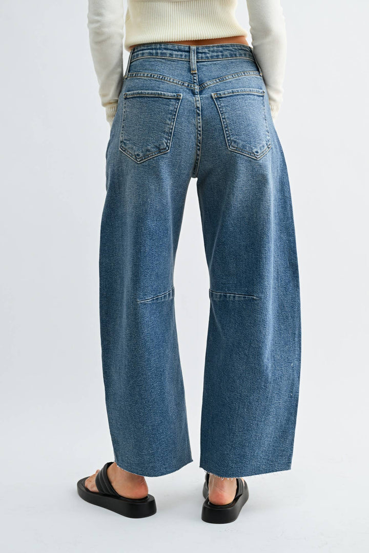 Raw Hem Barrel Jeans in Medium Wash - 27" Inseam