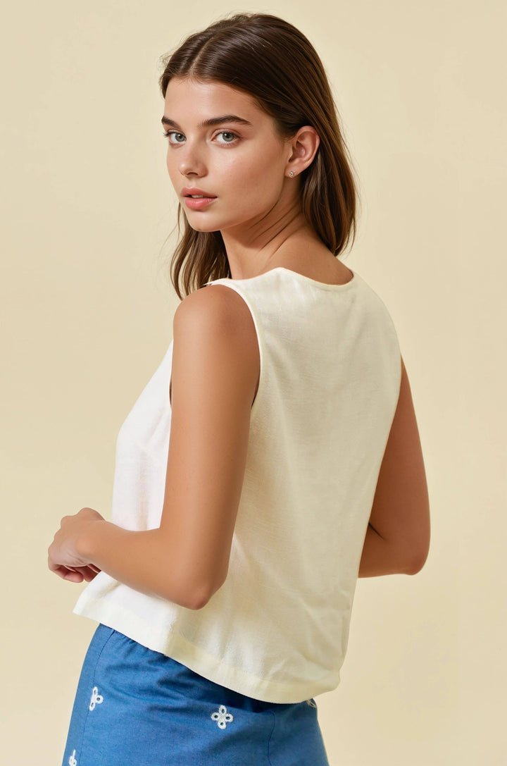 Linen Blend Button Front Tank Top