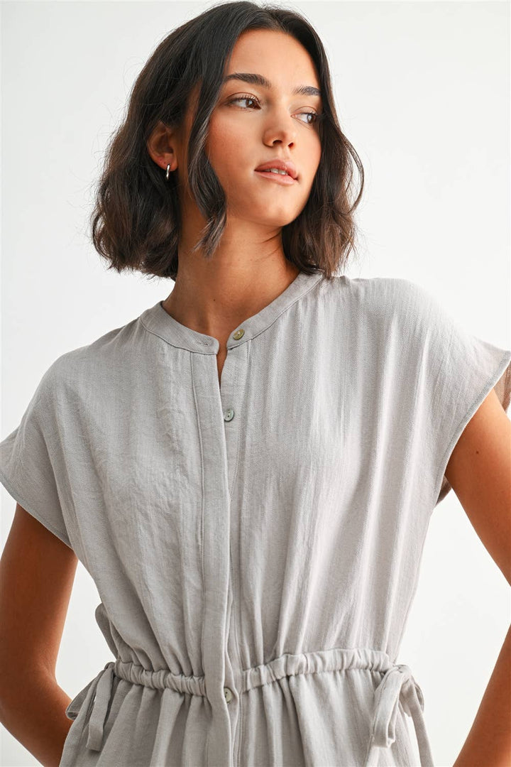 HIDDEN BUTTON SIDE TIE DETAIL JUMPSUIT