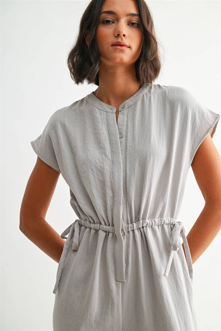 HIDDEN BUTTON SIDE TIE DETAIL JUMPSUIT