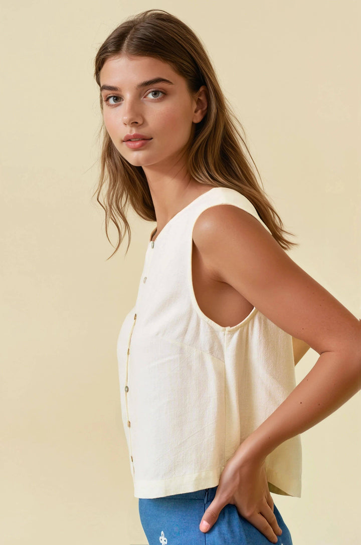 Linen Blend Button Front Tank Top
