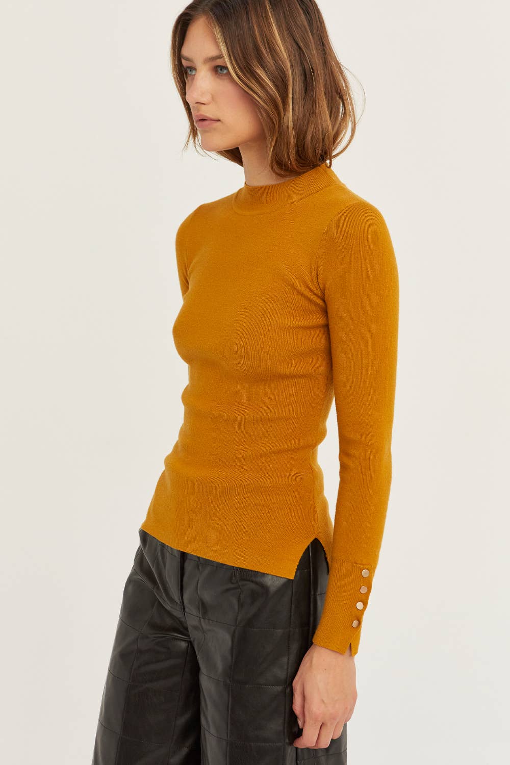 Megan Knit Top with Sleeve Snap Detail