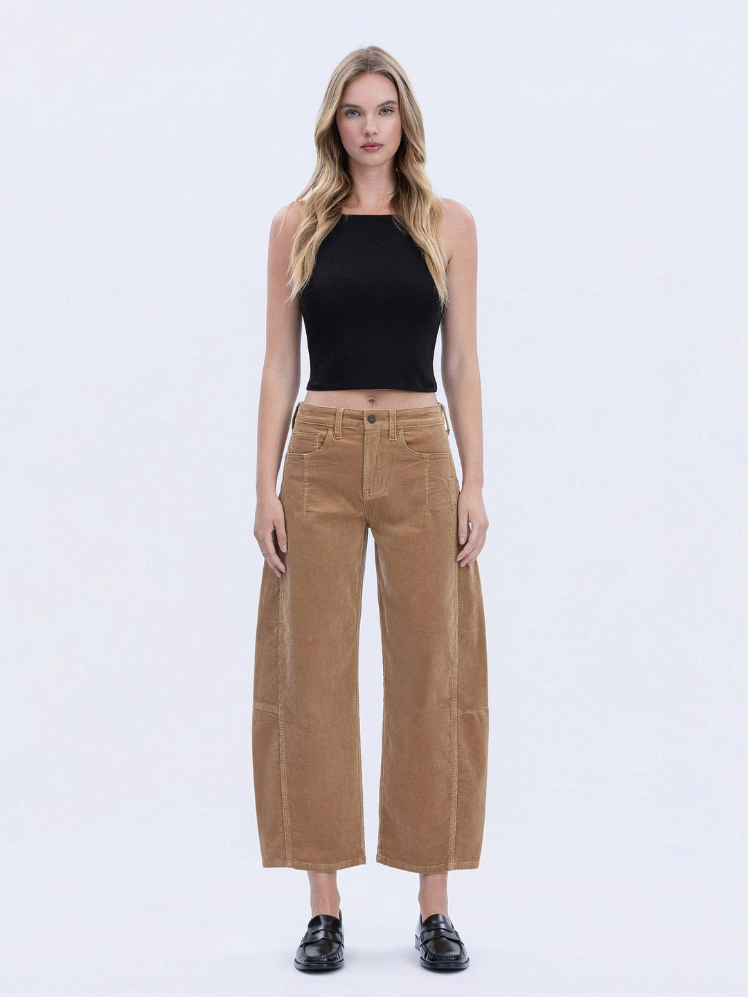 High Rise Corduroy Barrel Jeans in Khaki