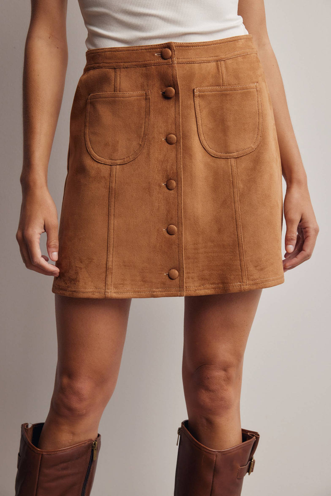Stretch Suede Button Front Mini Skirt FSK0022