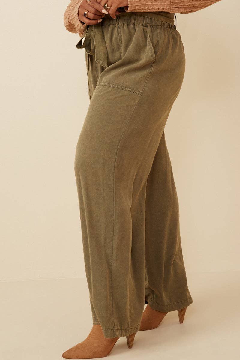 Womens Garment Dyed Tencel Wide Leg Pant