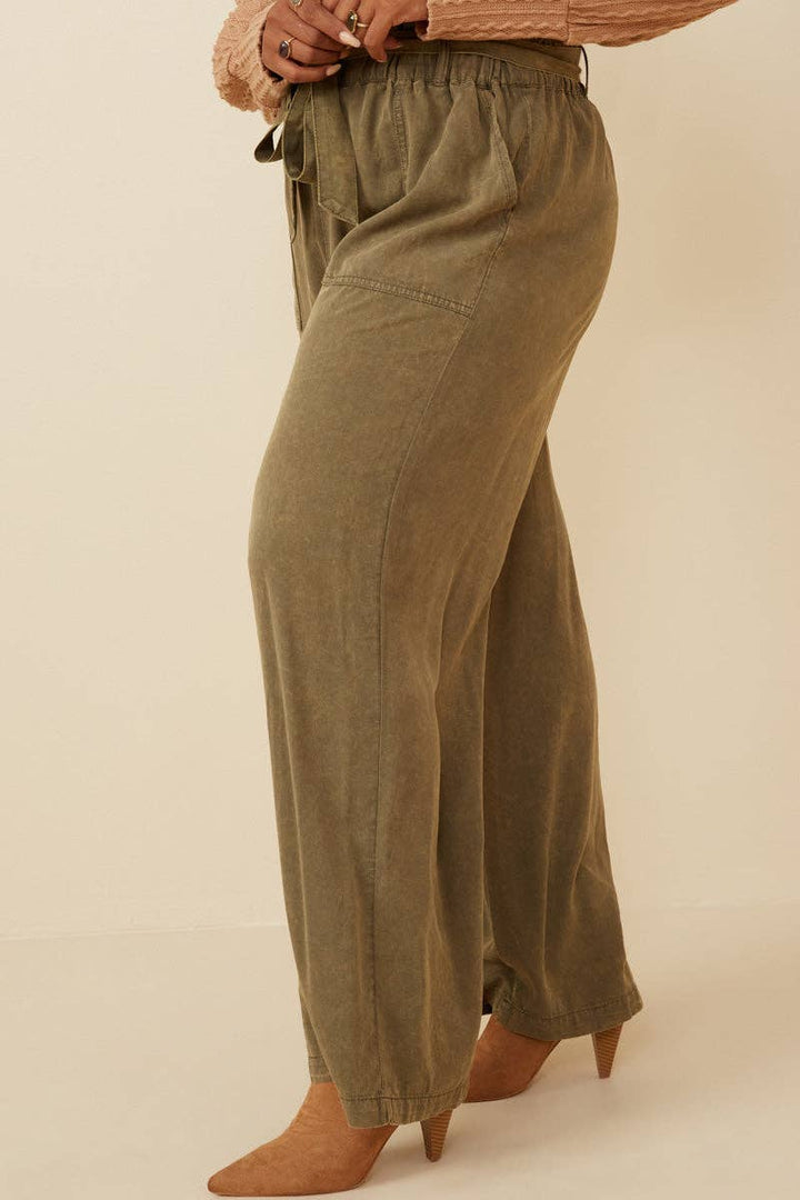 Womens Garment Dyed Tencel Wide Leg Pant
