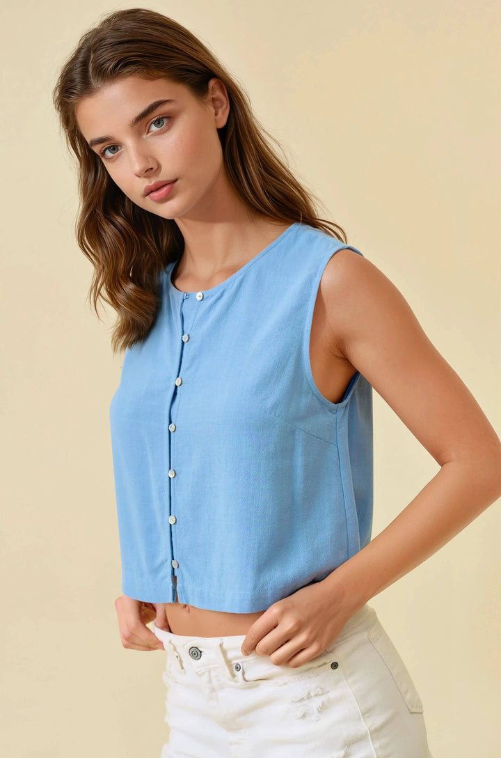 Linen Blend Button Front Tank Top