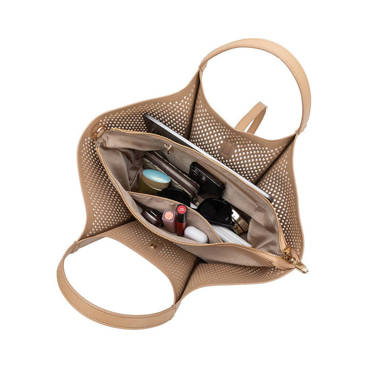 Malia Chocolate Laser Cut Vegan Leather Tote Bag