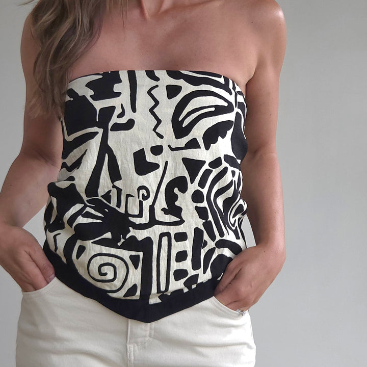 Woven Tribal Print Back Smoked Tube Top