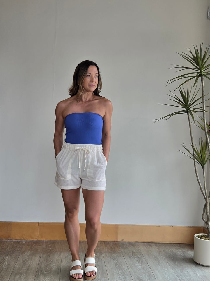 Seamless Ribbed Tube Top in Violet Blue
