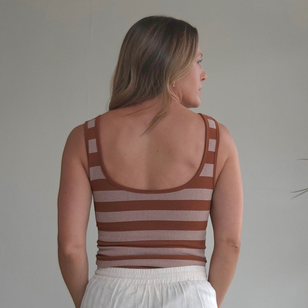 Knit Striped Seamless Padded Tank Top